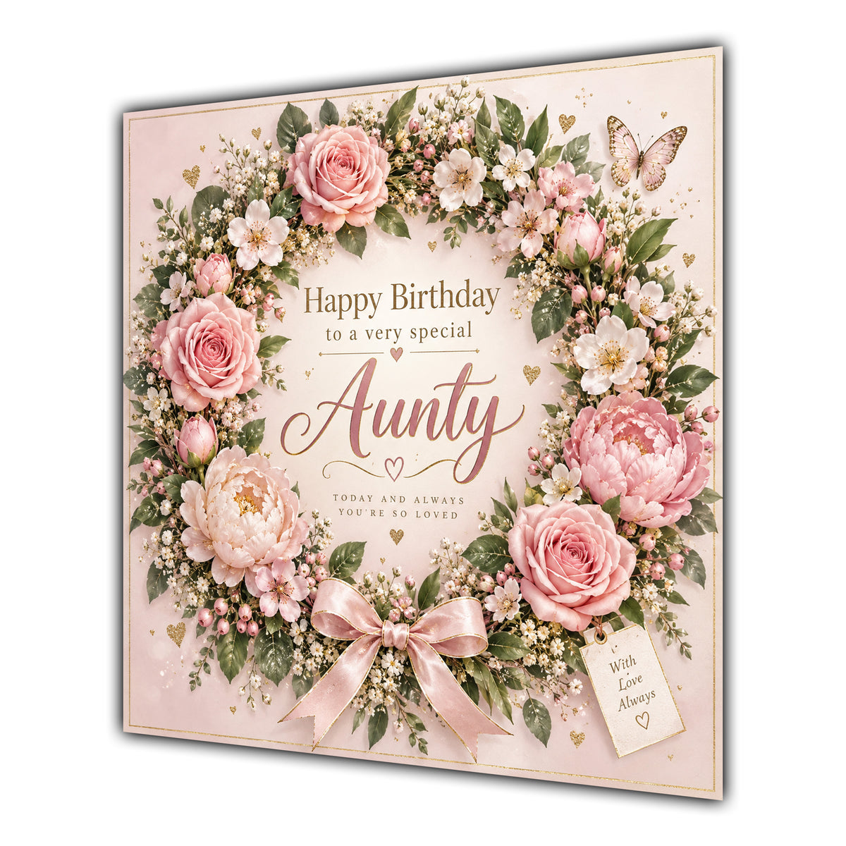 Aunty Birthday Card Pink Floral Wreath