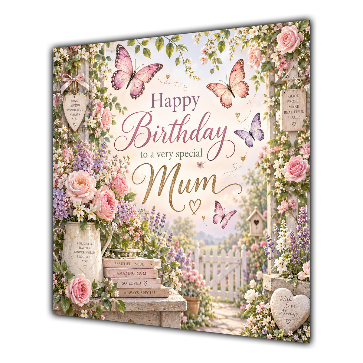 Mum Birthday Card Butterflies Flower Garden
