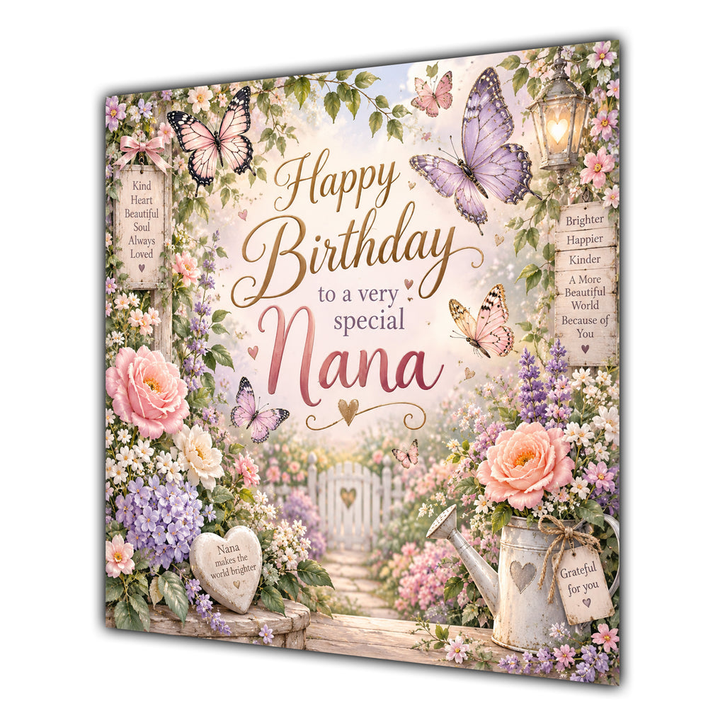 Nana Birthday Card Butterflies Flower Garden