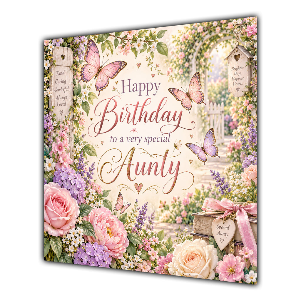 Aunty Birthday Card Butterflies Flower Garden