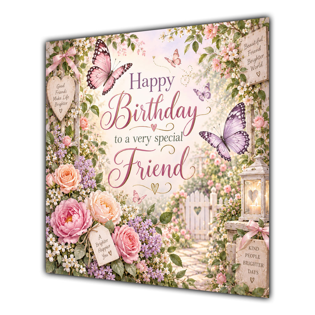 Friend Birthday Card Butterflies Flower Garden
