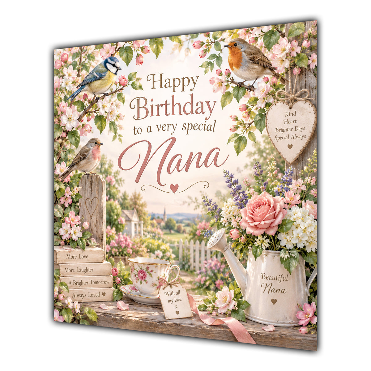 Nana Birthday Card Garden Birds Flowers