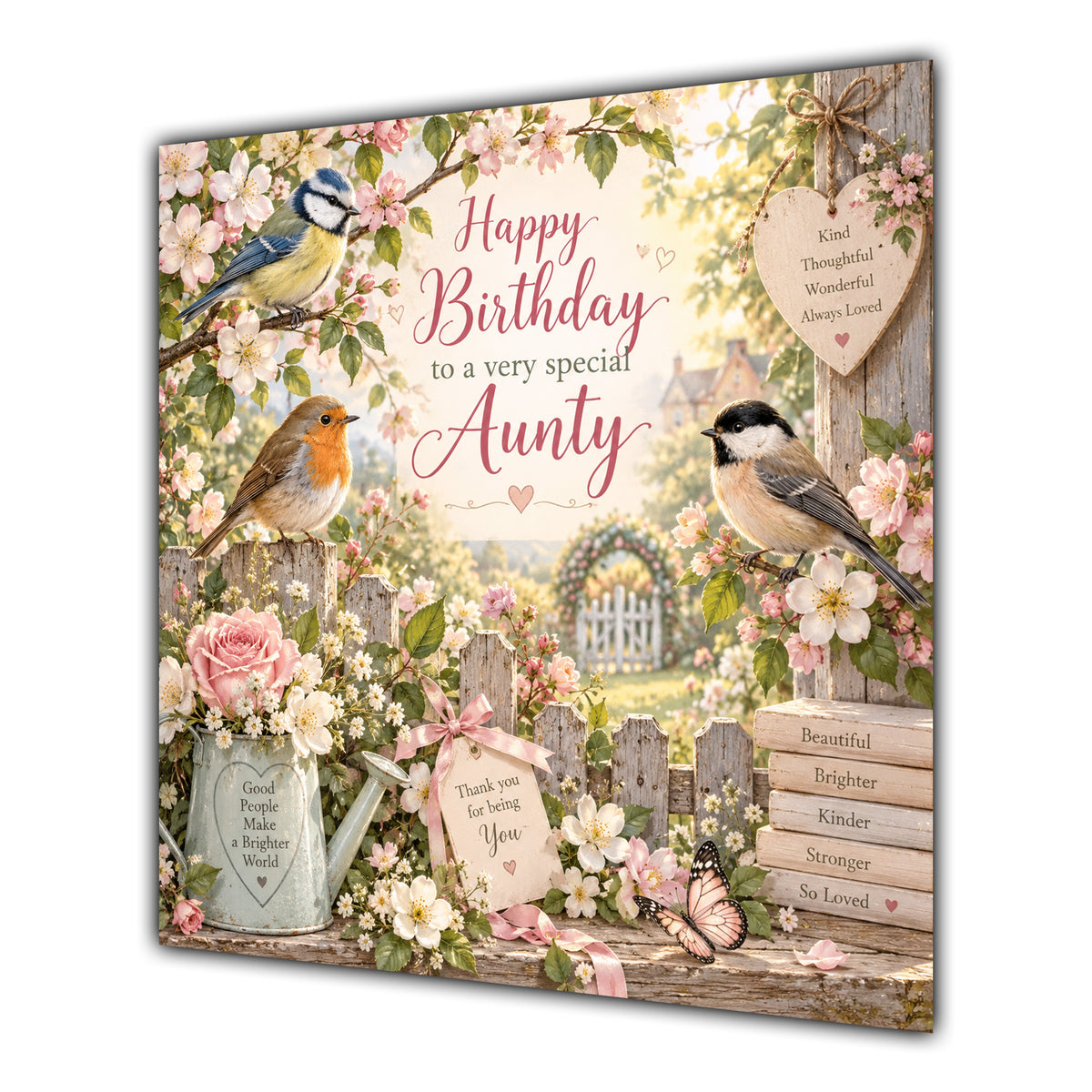Aunty Birthday Card Garden Birds Flowers