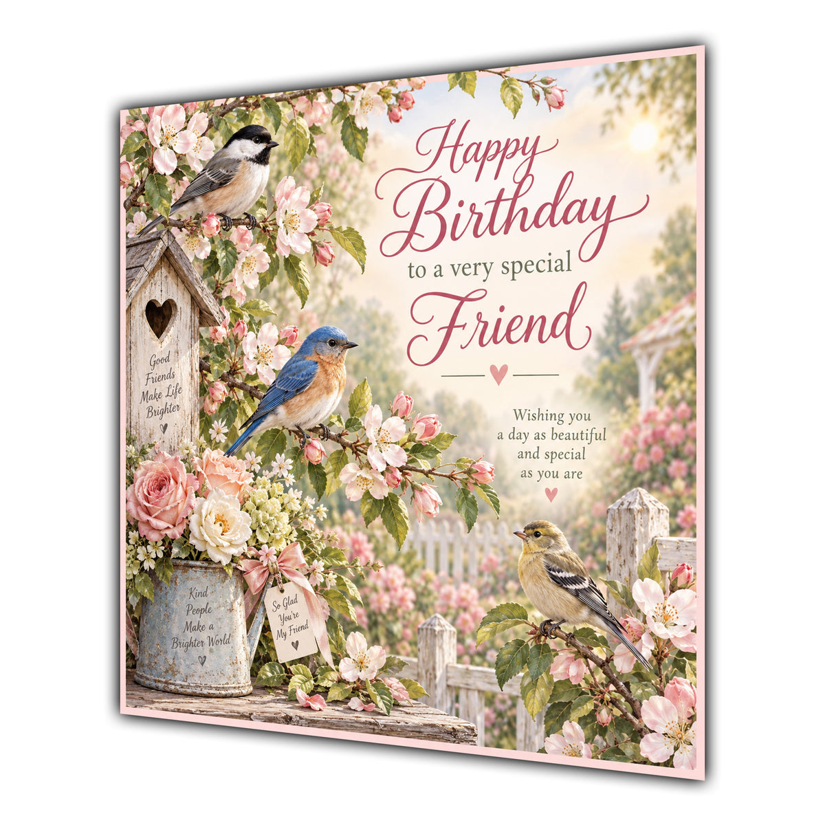 Friend Birthday Card Garden Birds Flowers