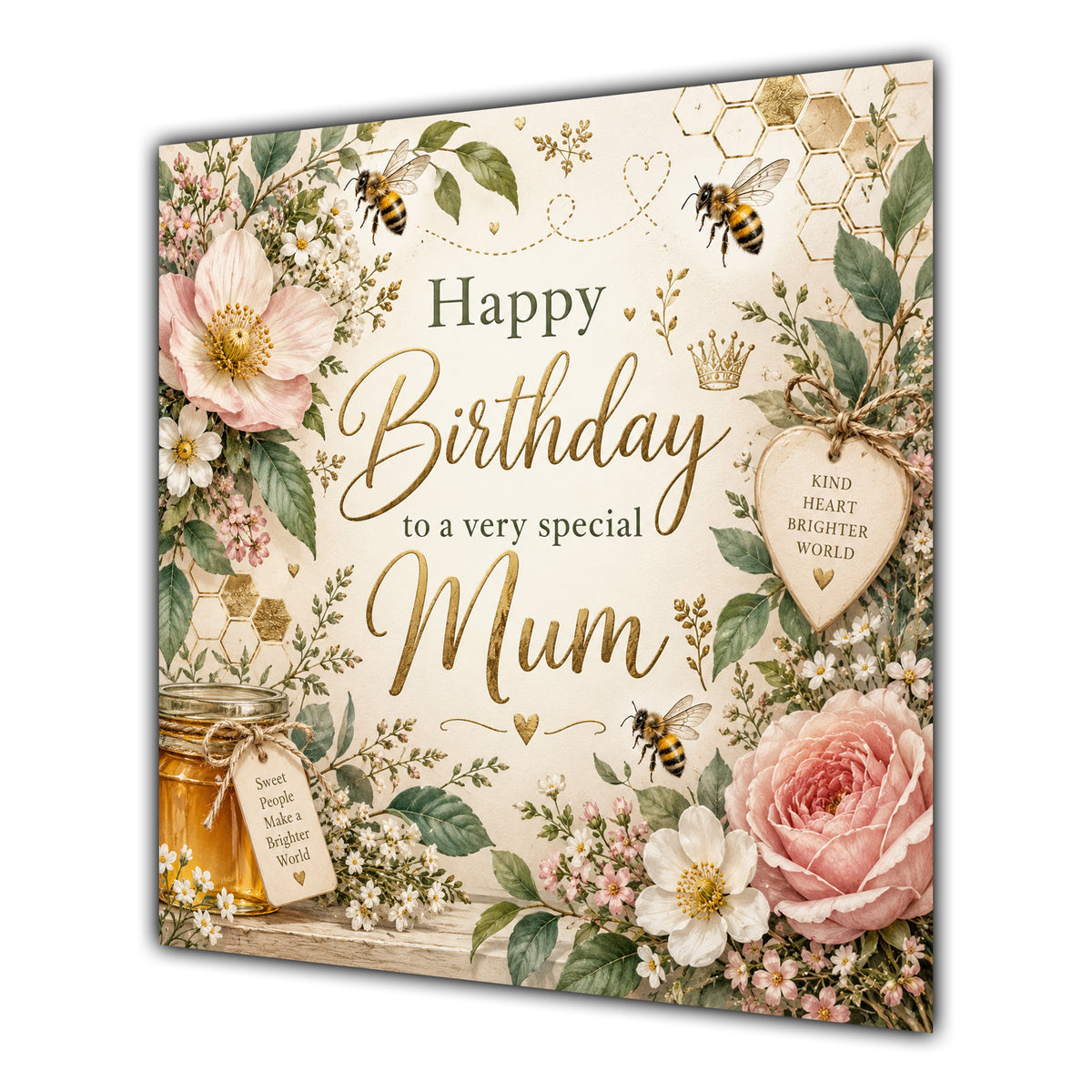 Mum Birthday Card Bumblebees Honey Flowers
