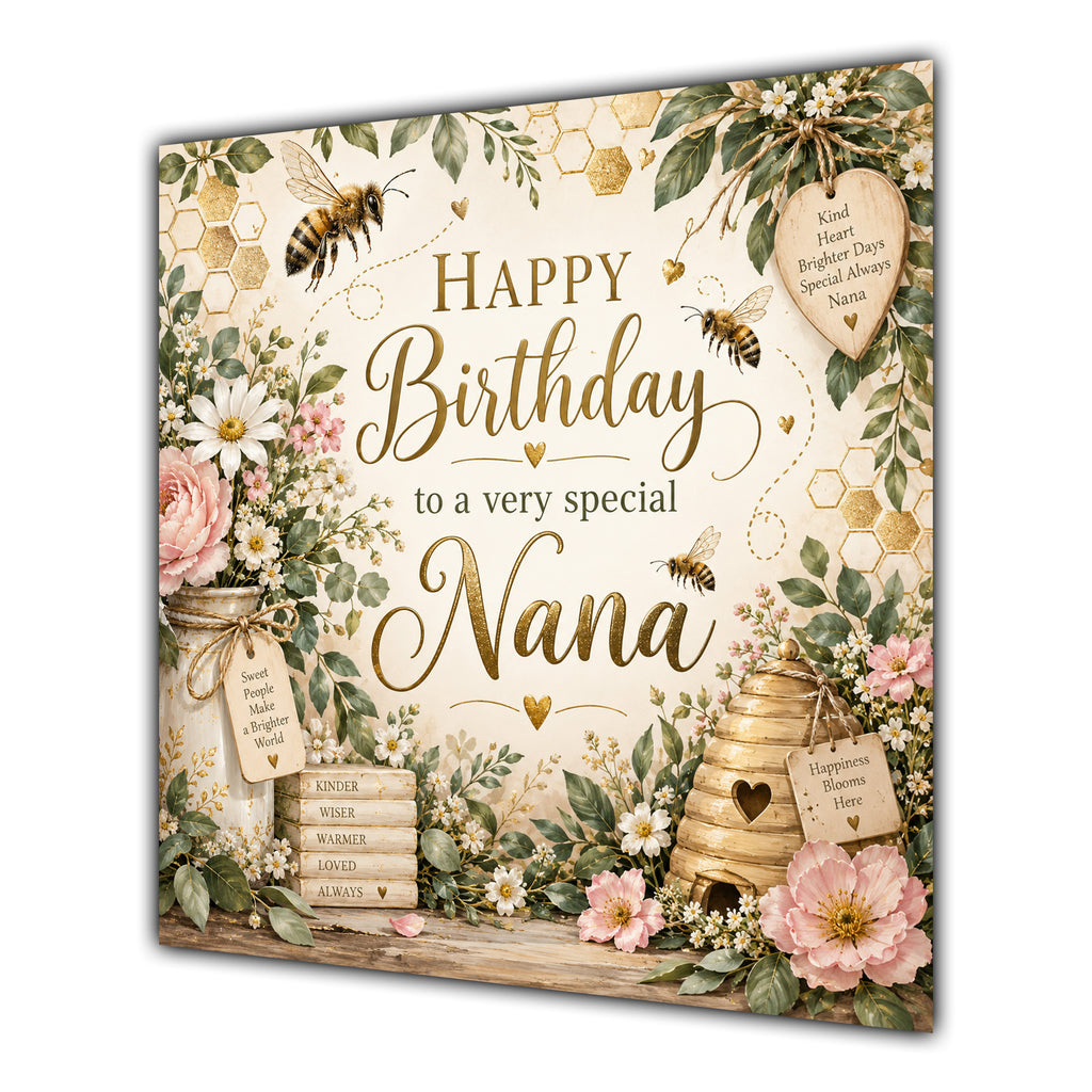 Nana Birthday Card Bumblebees Honey Flowers