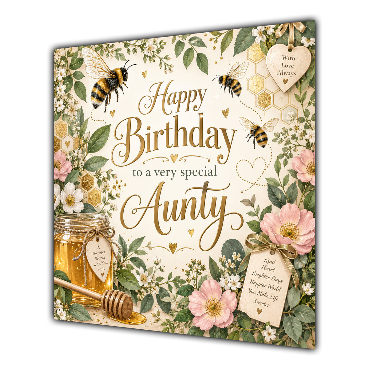 Aunty Birthday Card Bumblebees Honey Flowers
