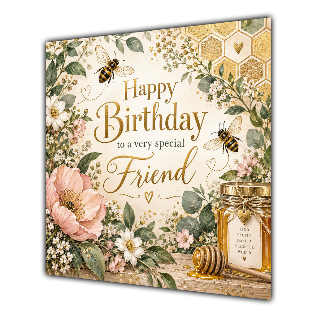 Friend Birthday Card Bumblebees Honey Flowers