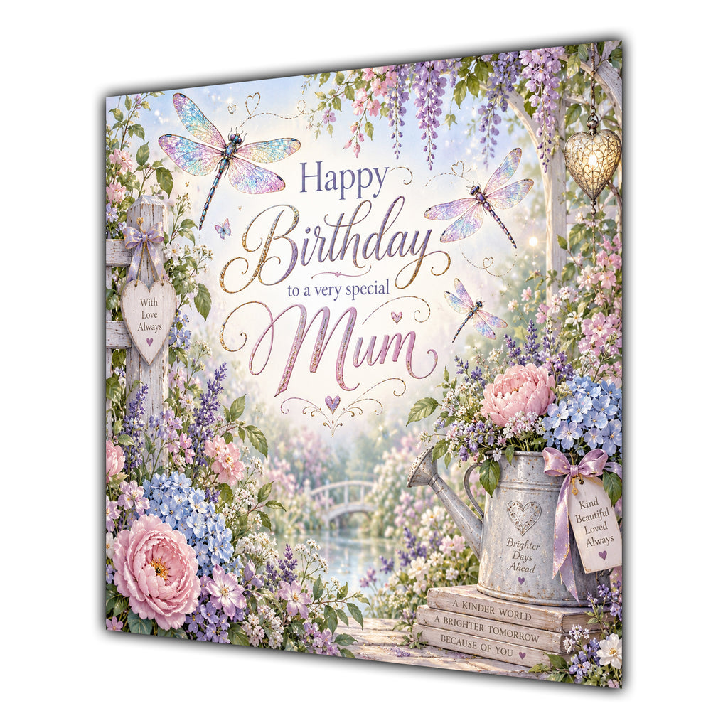 Mum Birthday Card Dragonflies Flower Garden