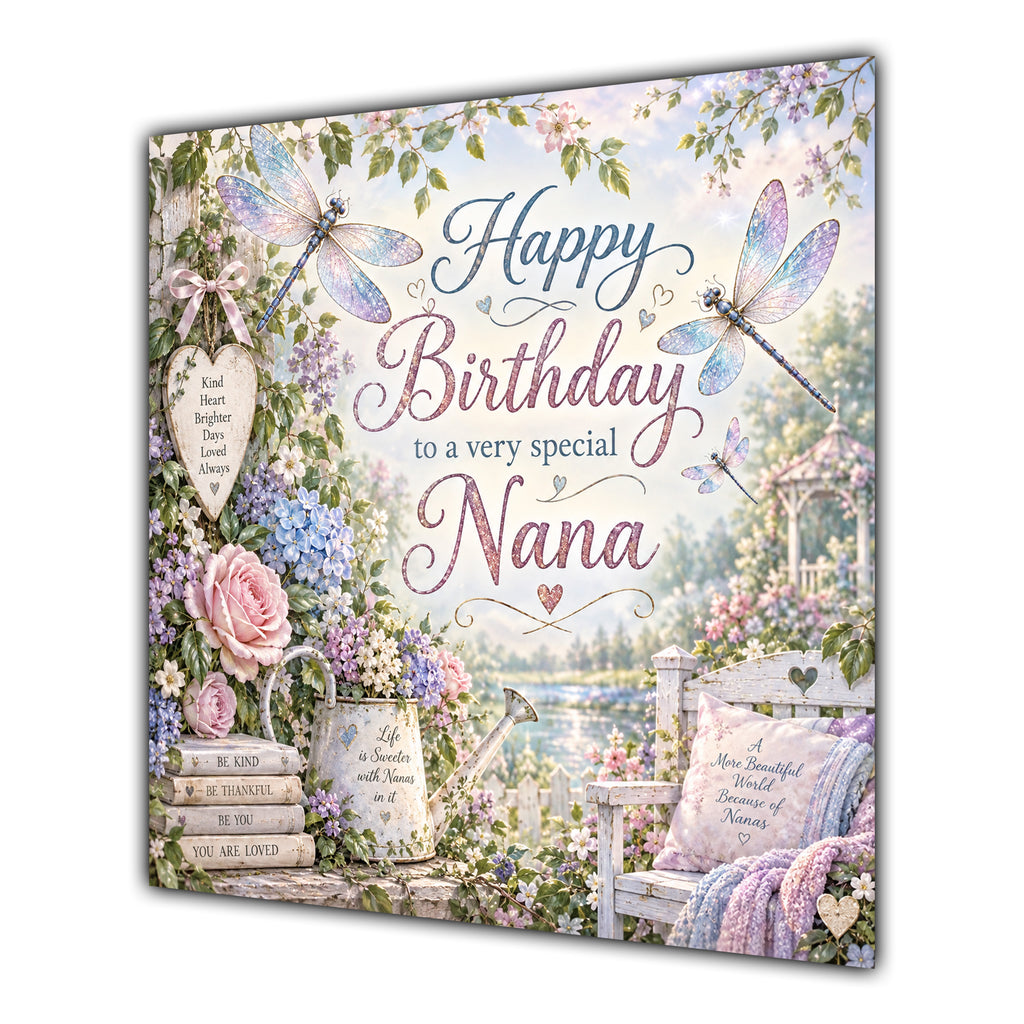 Nana Birthday Card Dragonflies Flower Garden