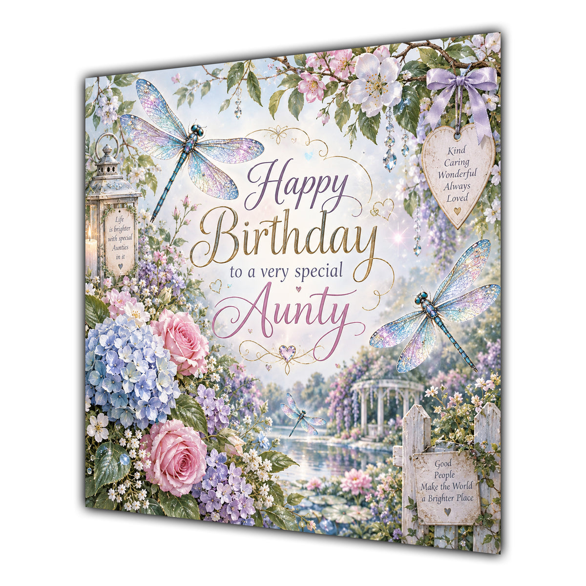 Aunty Birthday Card Dragonflies Flower Garden