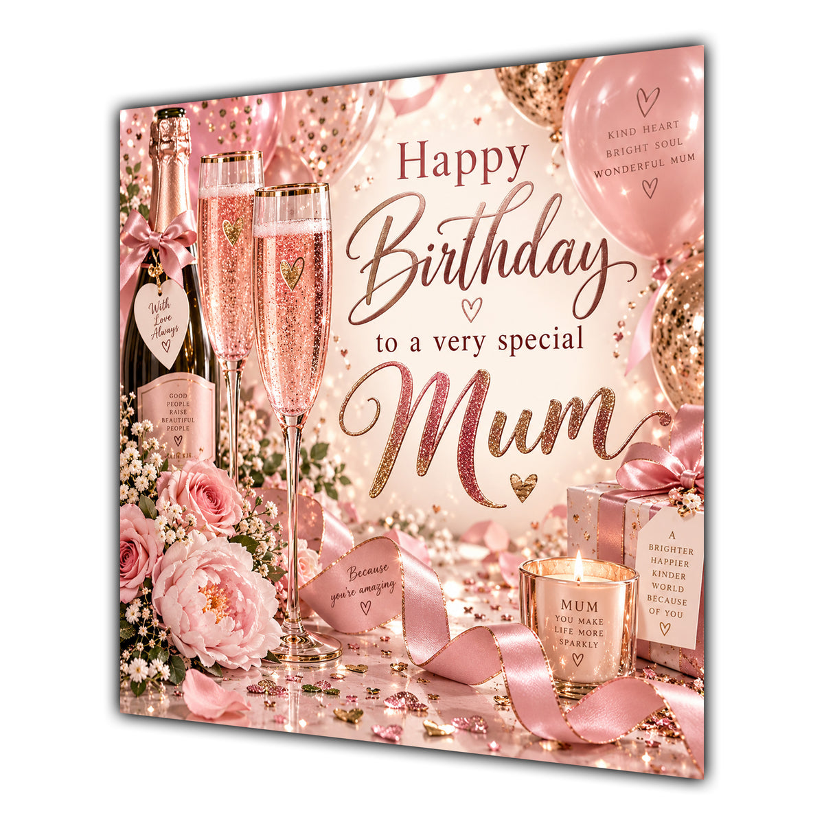 Mum Birthday Card Pink Champagne Celebration