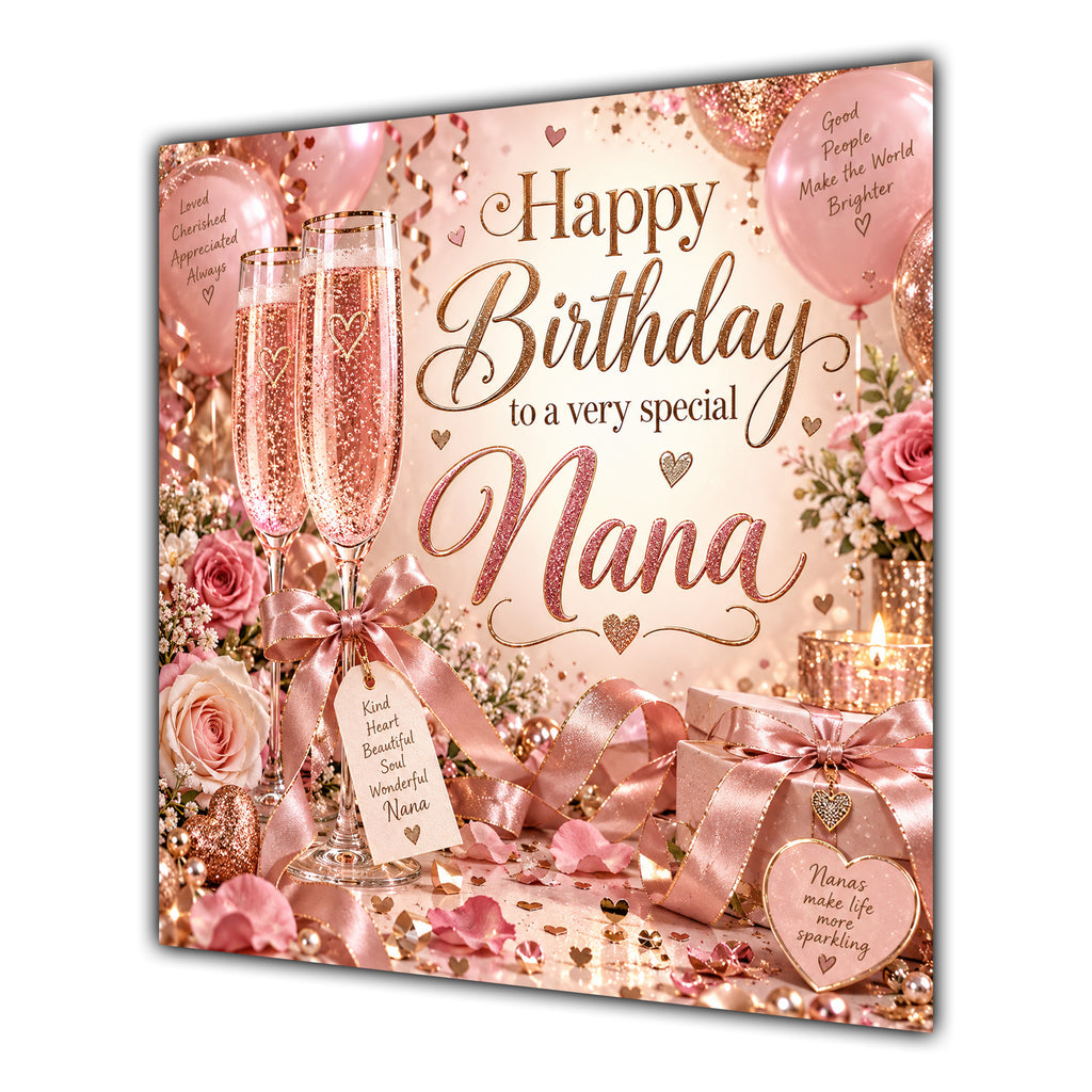 Nana Birthday Card Pink Champagne Celebration