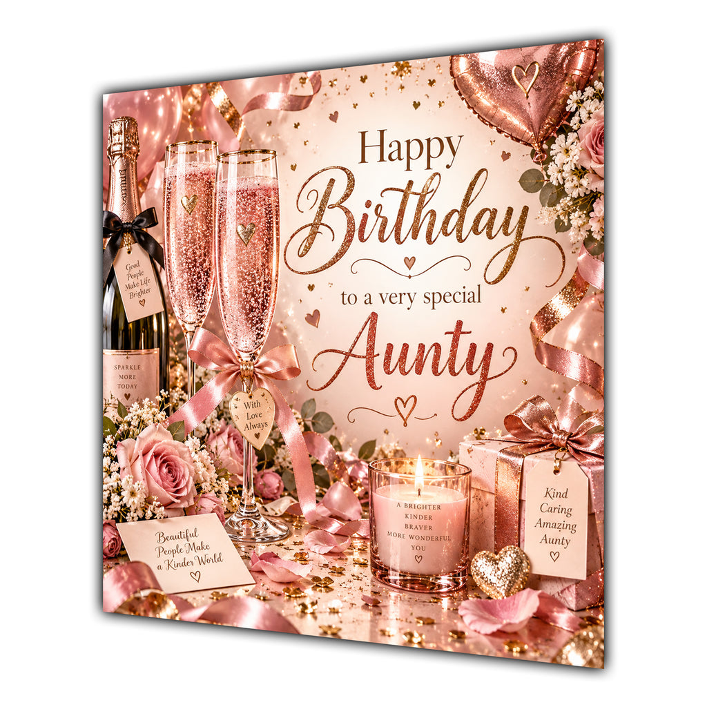 Aunty Birthday Card Pink Champagne Celebration
