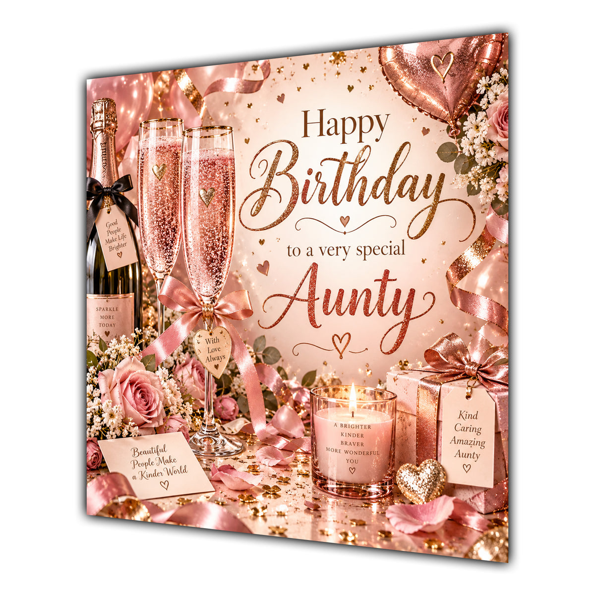 Aunty Birthday Card Pink Champagne Celebration