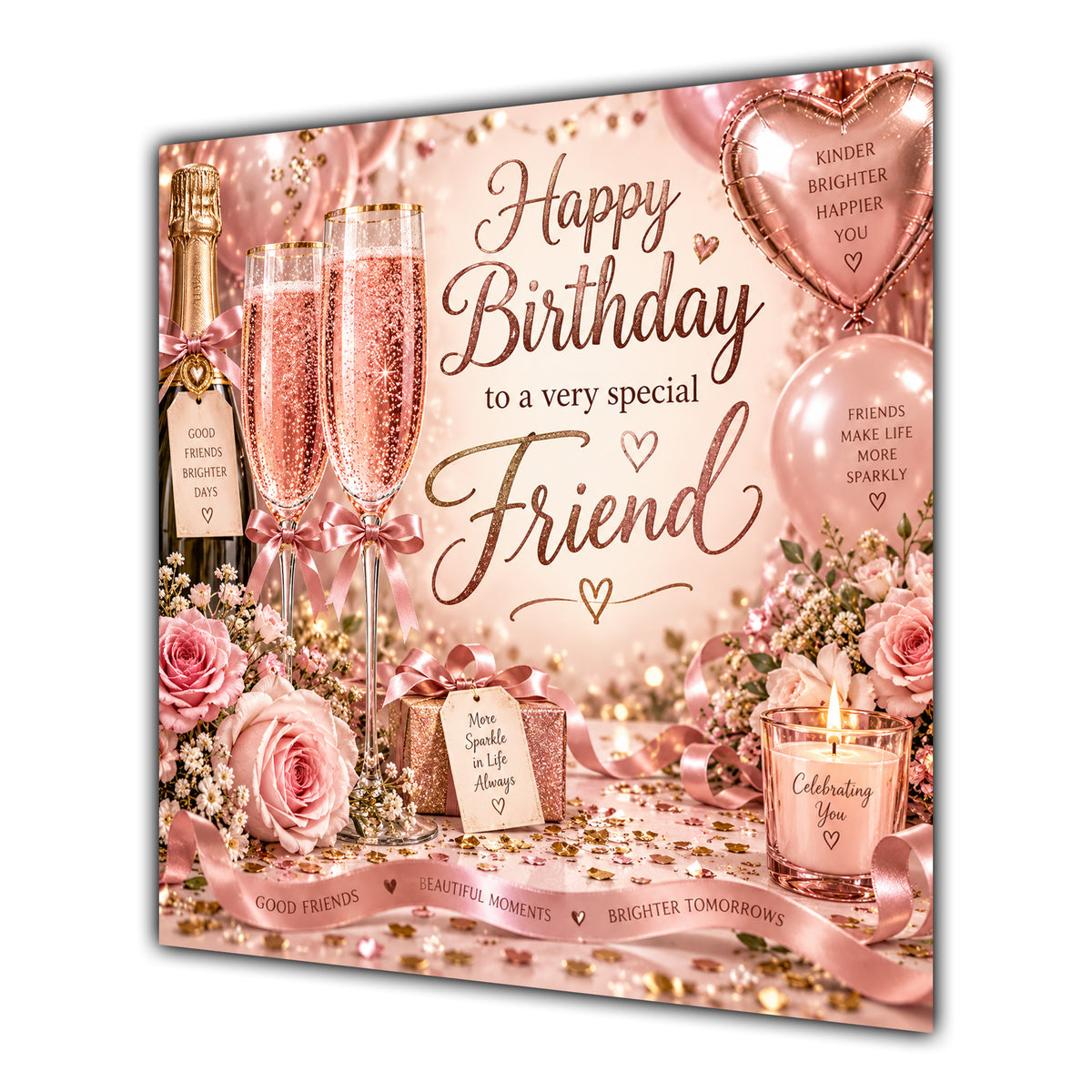 Friend Birthday Card Pink Champagne Celebration