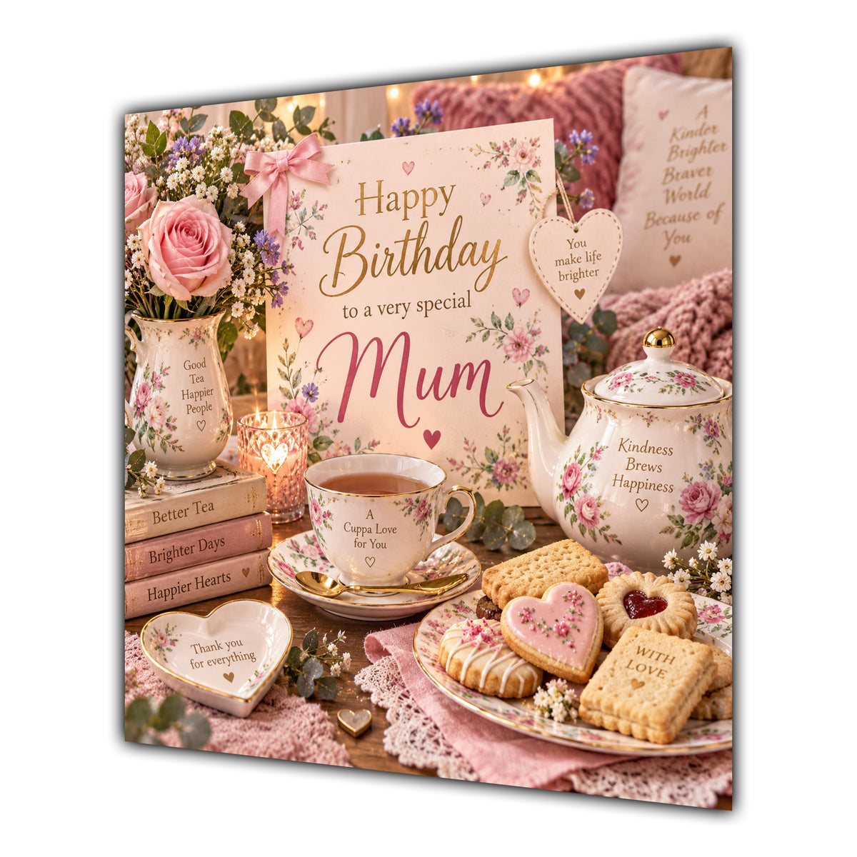 Mum Birthday Card Tea Biscuits Roses