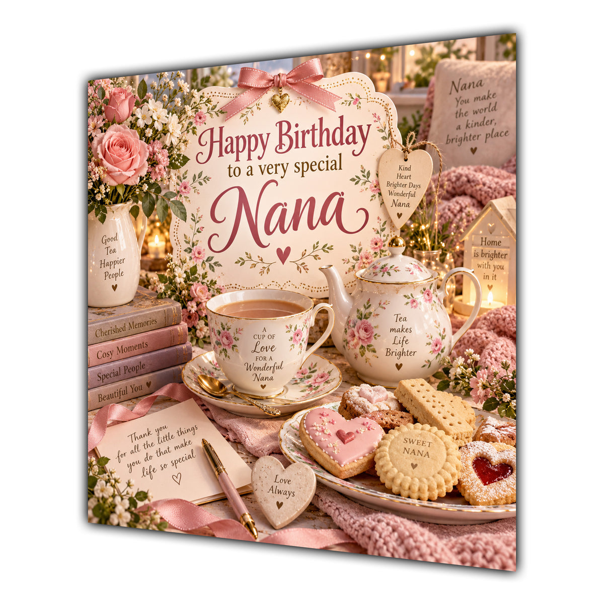 Nana Birthday Card Tea Biscuits Roses