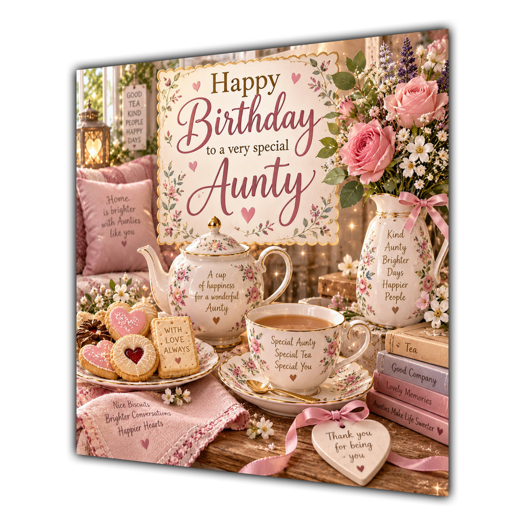 Aunty Birthday Card Tea Biscuits Roses