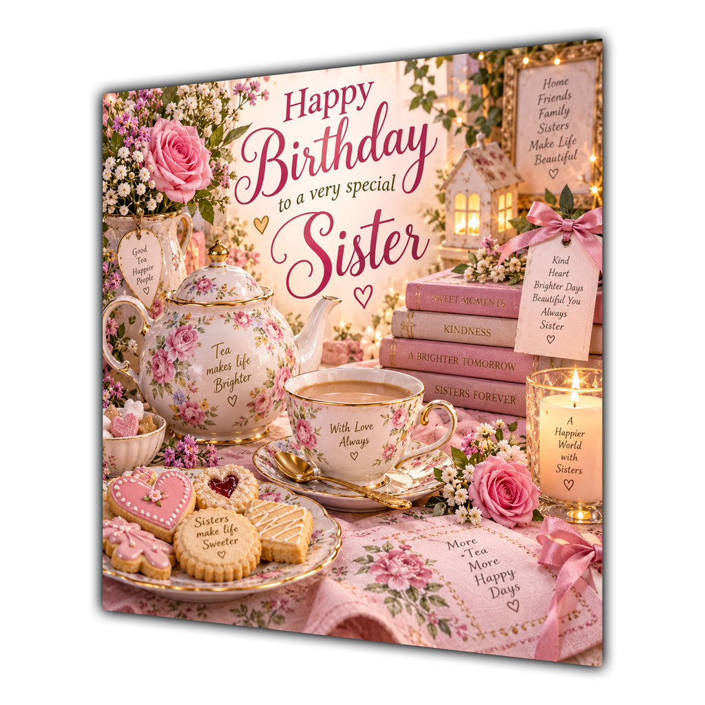 Sister Birthday Card Tea Biscuits Roses