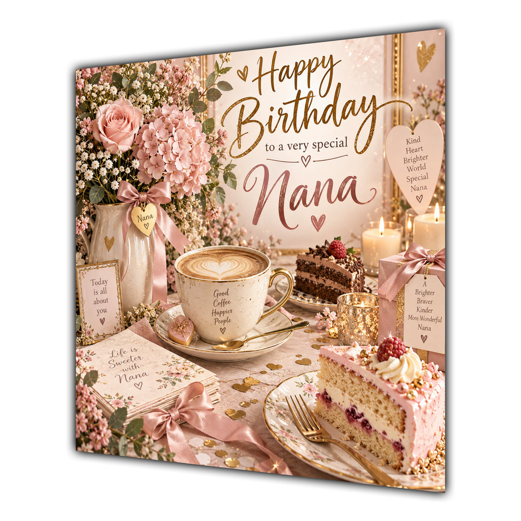 Nana Birthday Card Coffee Cake Roses