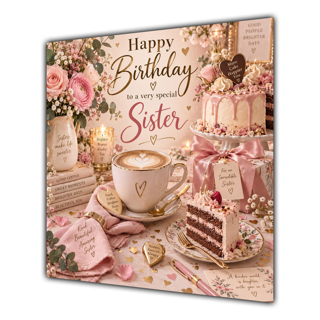 Sister Birthday Card Coffee Cake Roses