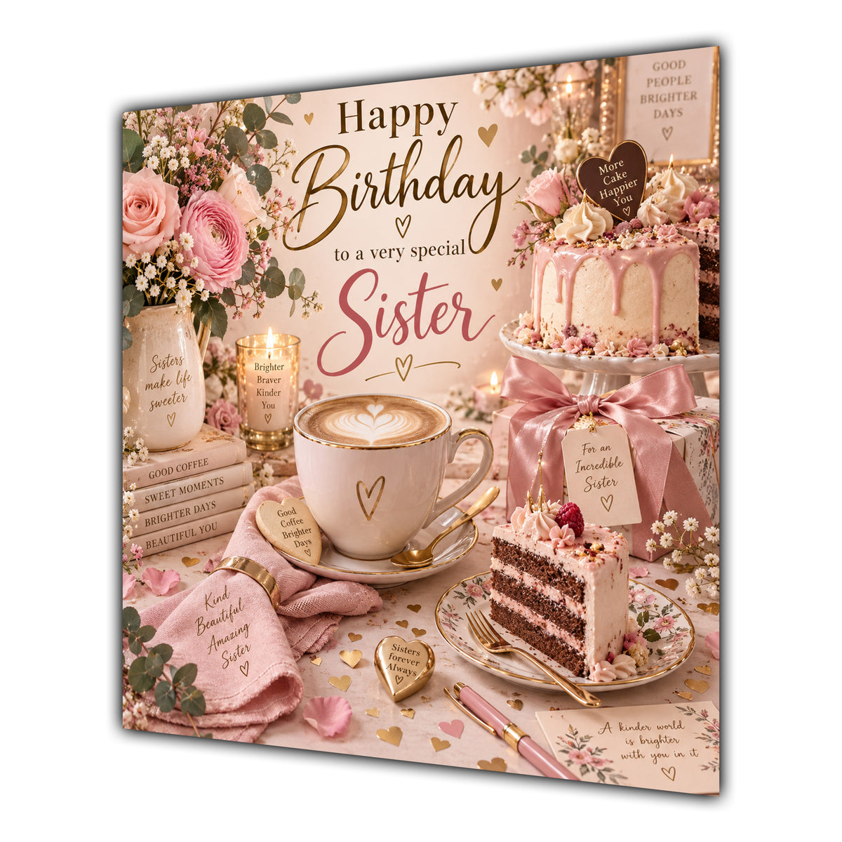 Sister Birthday Card Coffee Cake Roses