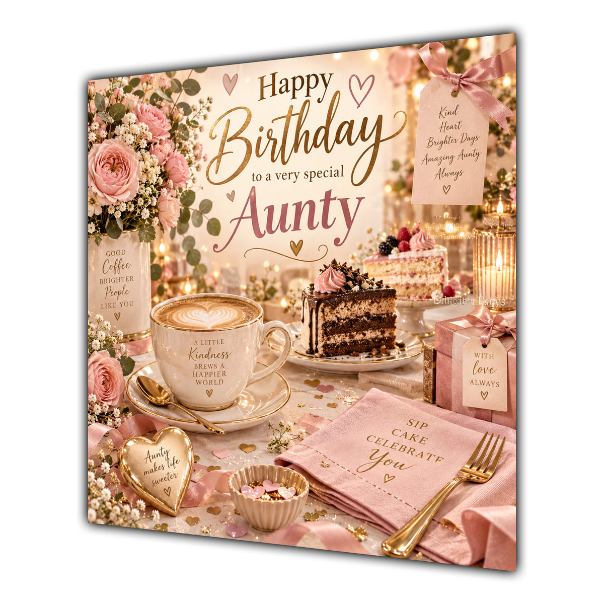 Aunty Birthday Card Coffee Cake Roses