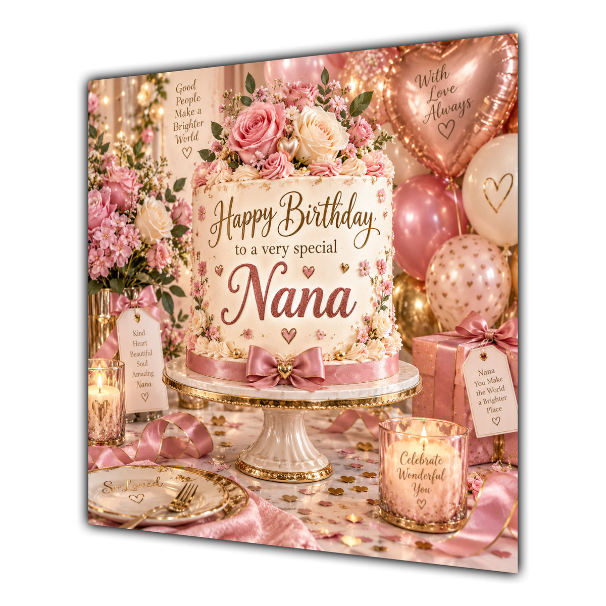 Nana Birthday Card Pink Birthday Cake Balloons