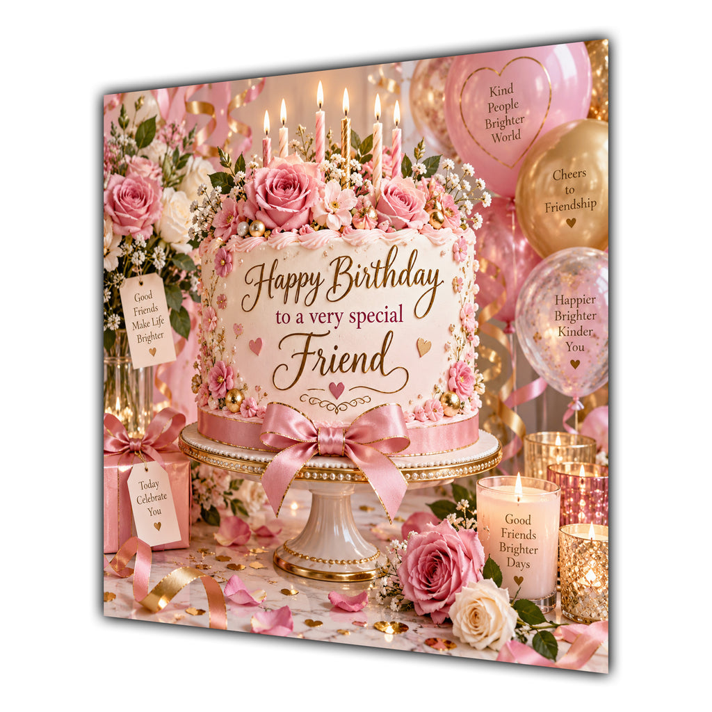 Friend Birthday Card Pink Birthday Cake Balloons