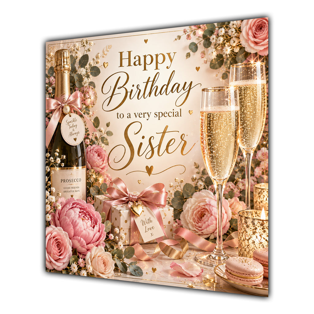 Sister Birthday Card Champagne Roses Gifts