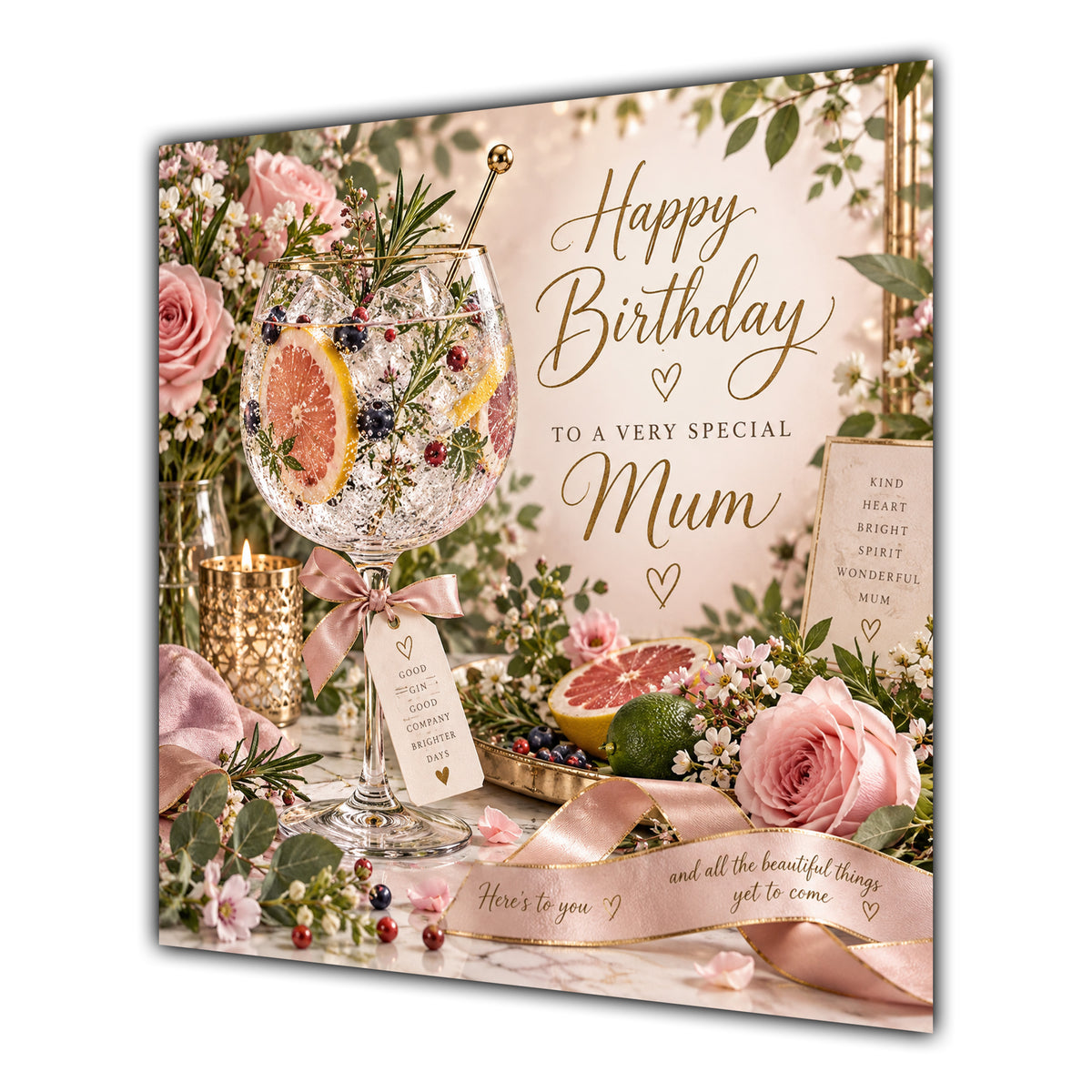 Mum Birthday Card Gin Tonic Flowers