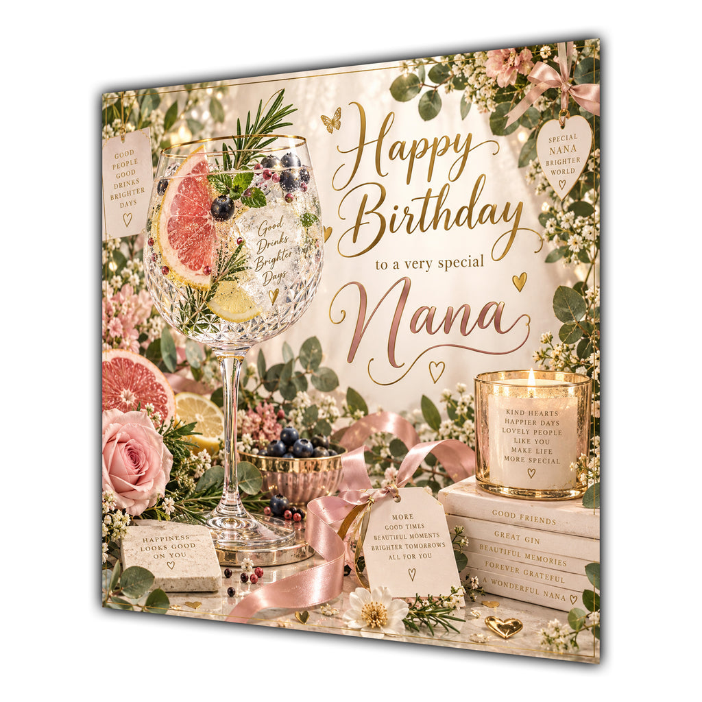Nana Birthday Card Gin Tonic Flowers