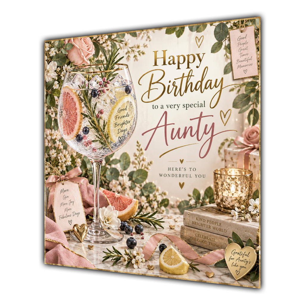 Aunty Birthday Card Gin Tonic Flowers