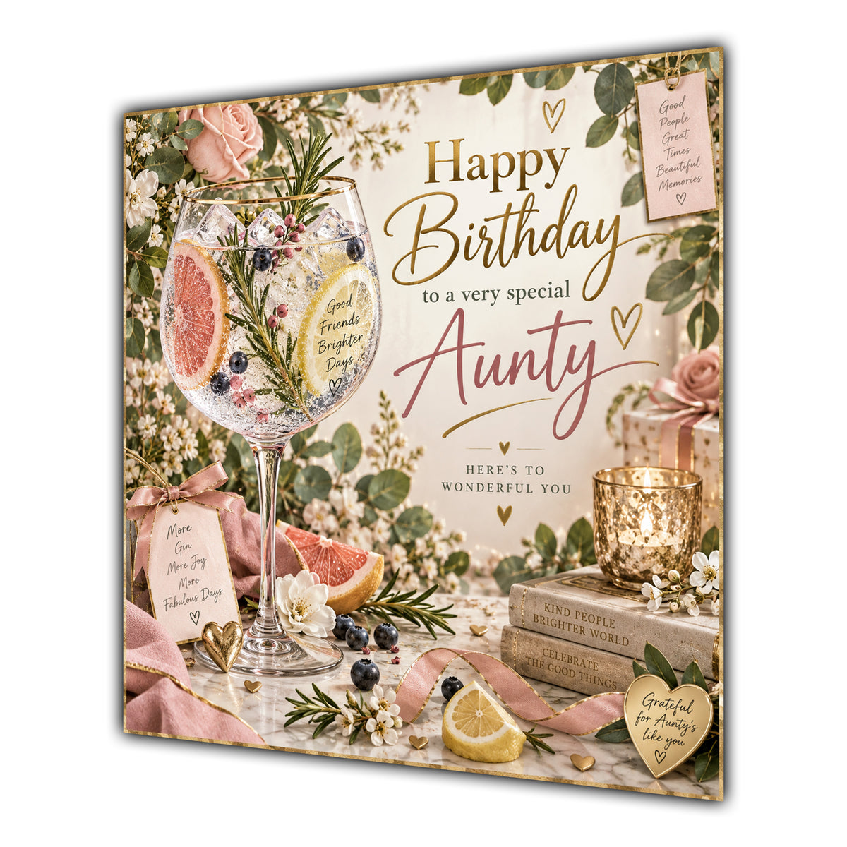 Aunty Birthday Card Gin Tonic Flowers
