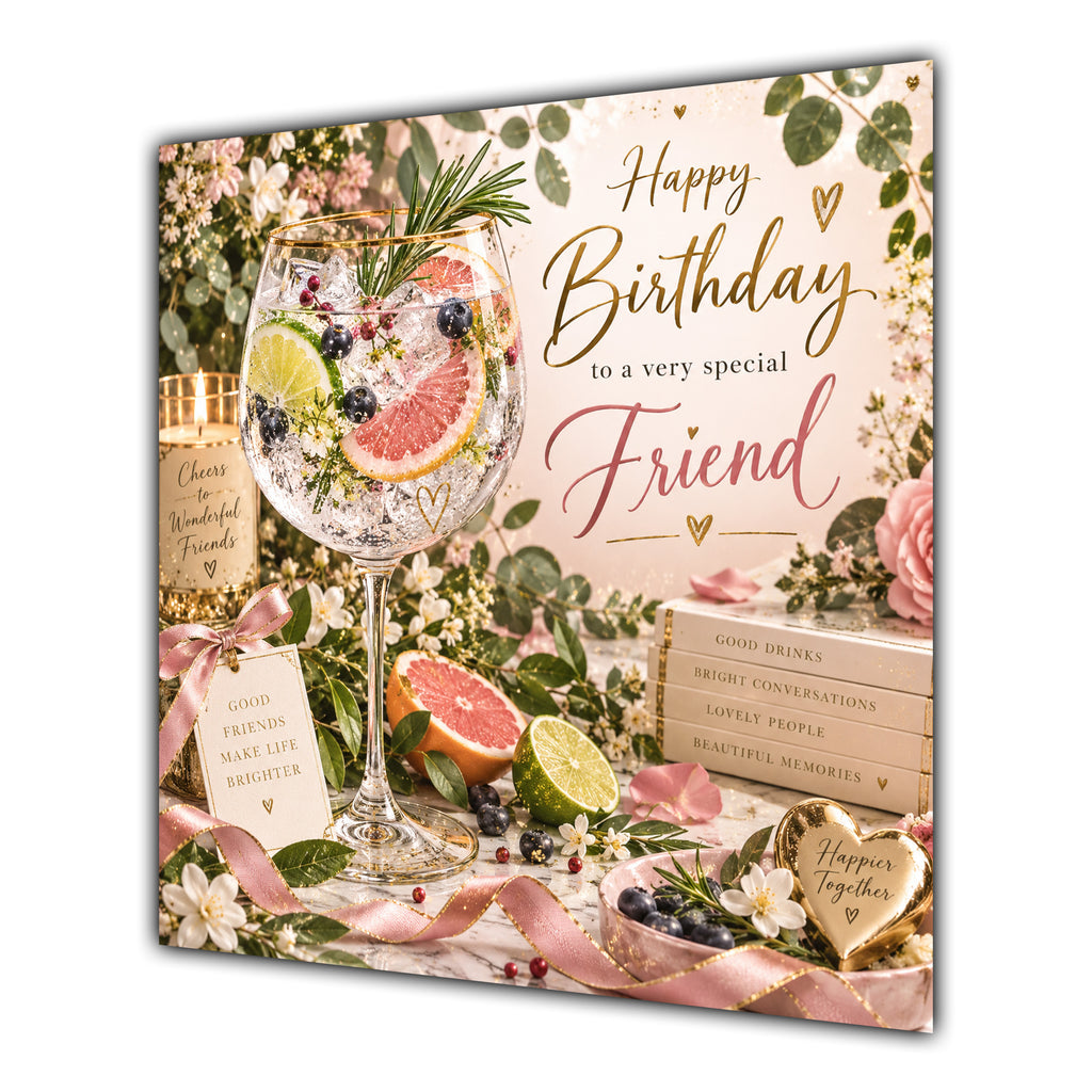 Friend Birthday Card Gin Tonic Flowers