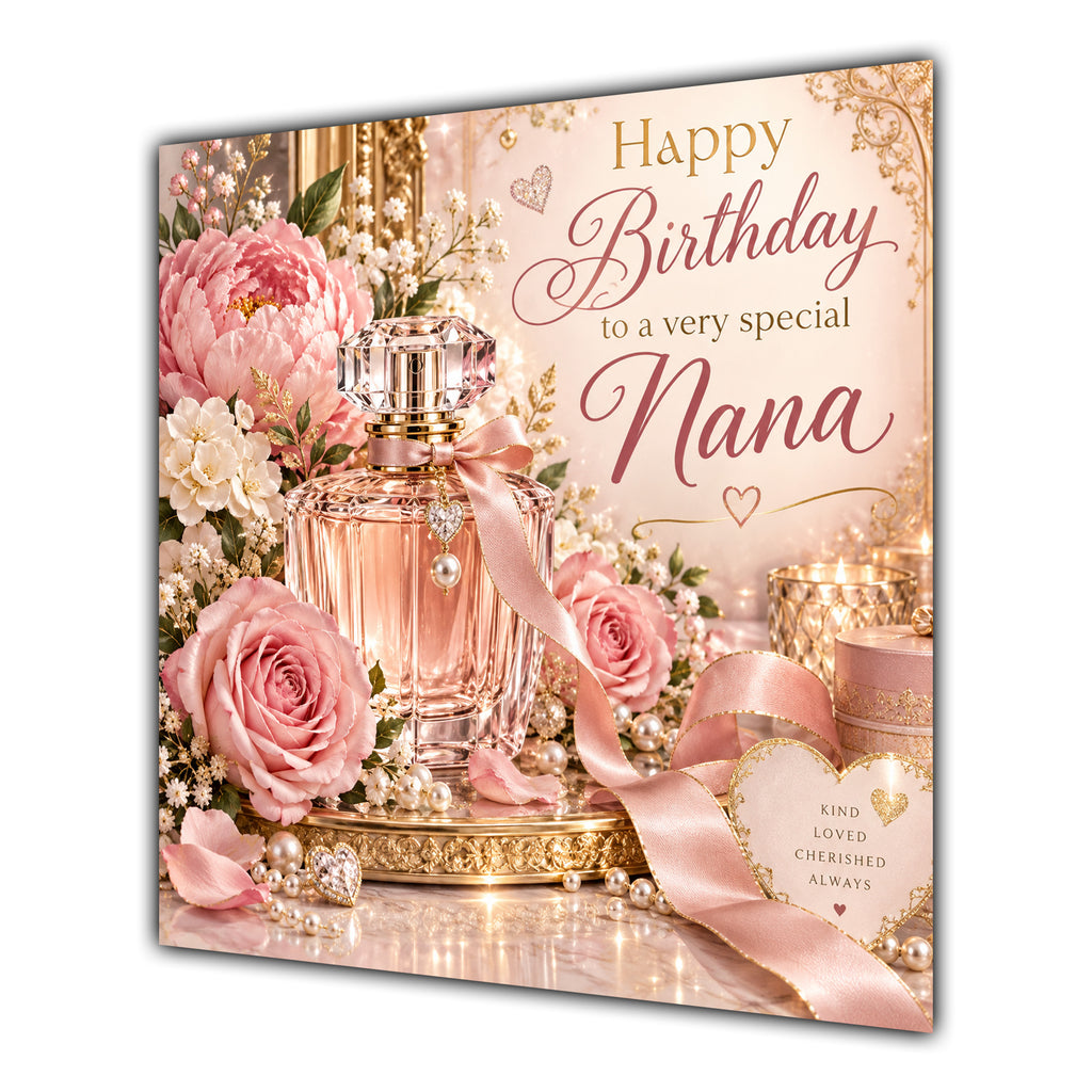 Nana Birthday Card Perfume Pink Roses