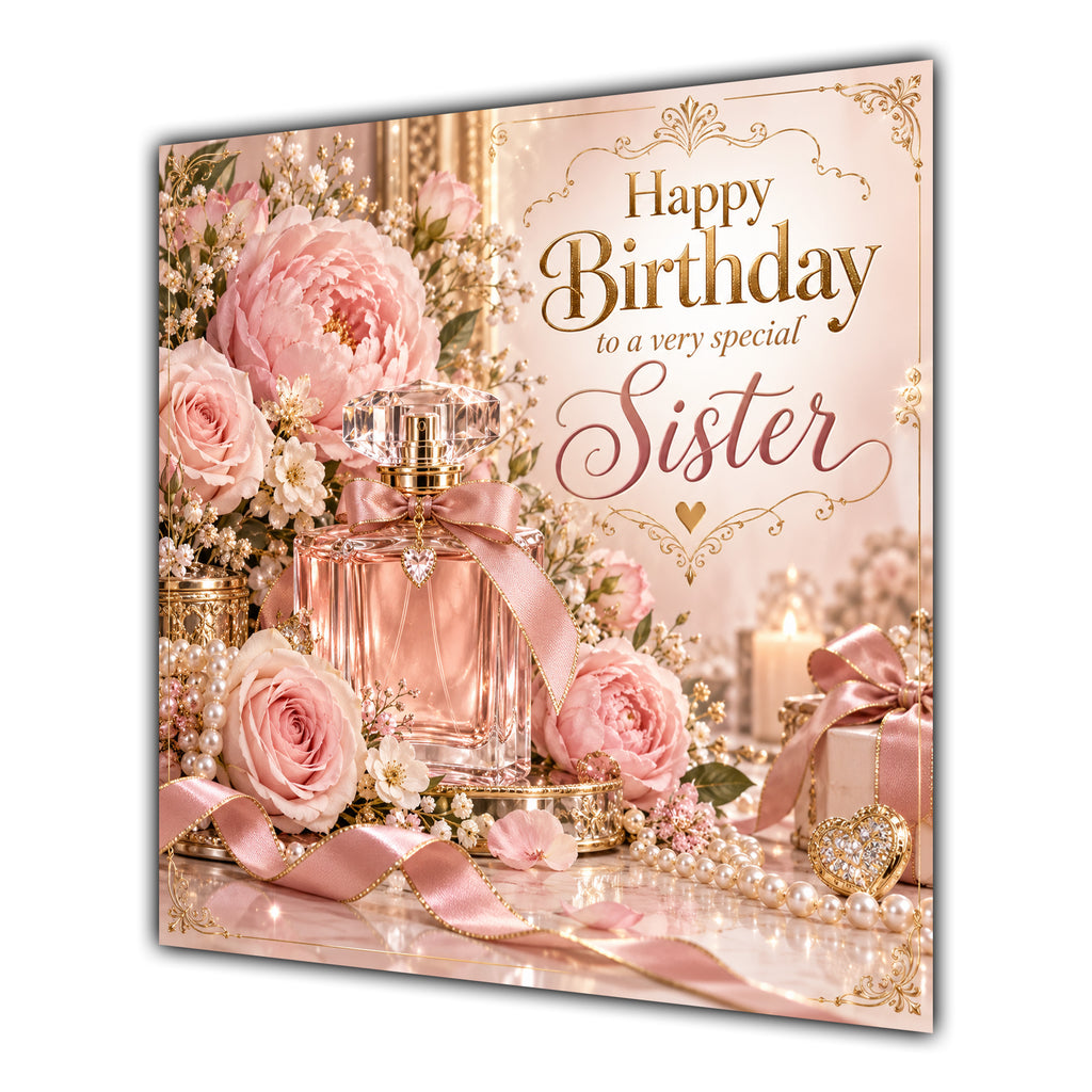 Sister Birthday Card Perfume Pink Roses