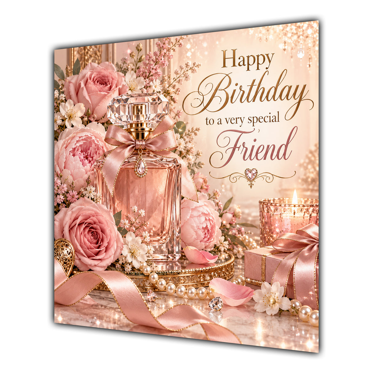 Friend Birthday Card Perfume Pink Roses