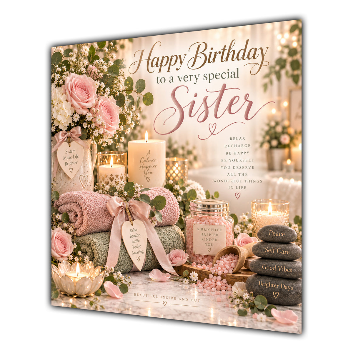 Sister Birthday Card Spa Pamper Candles