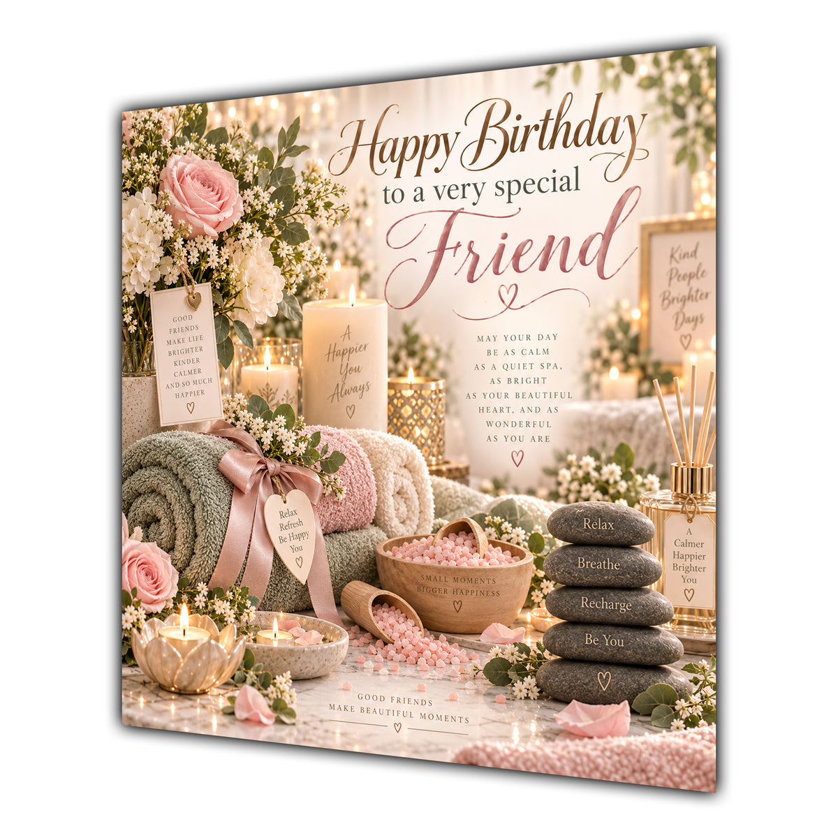 Friend Birthday Card Spa Pamper Candles