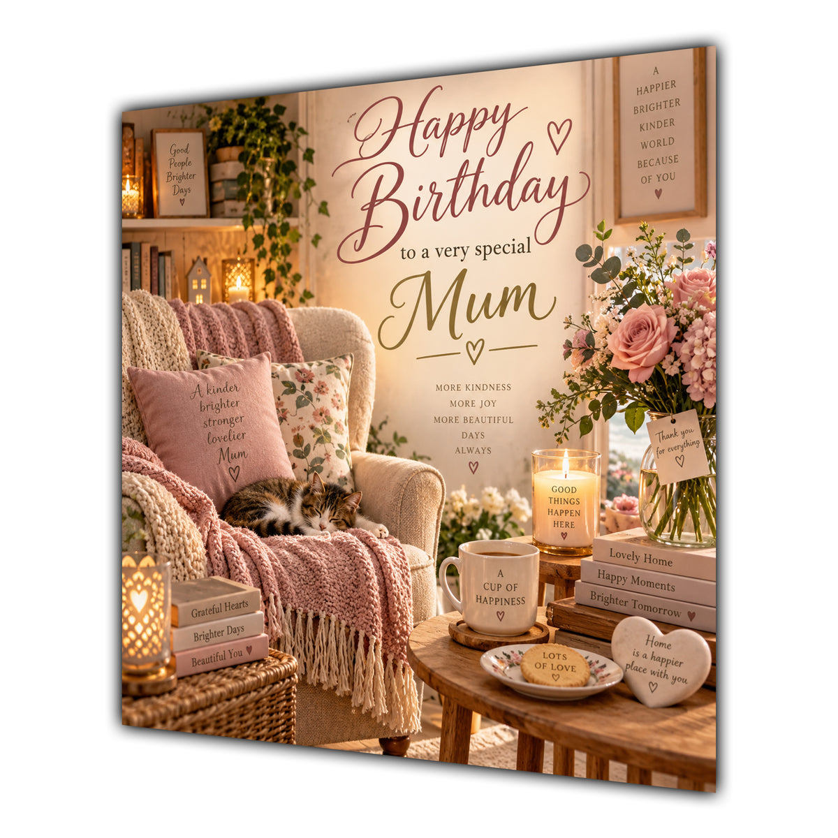 Mum Birthday Card Cosy Armchair Sleeping Cat