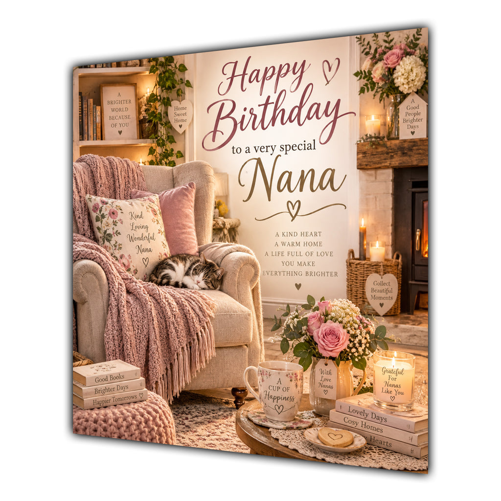 Nana Birthday Card Cosy Armchair Sleeping Cat