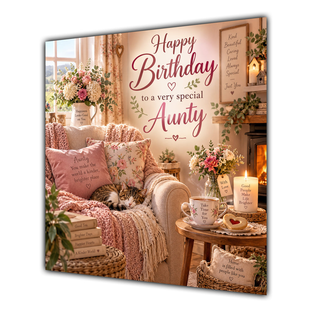 Aunty Birthday Card Cosy Armchair Sleeping Cat