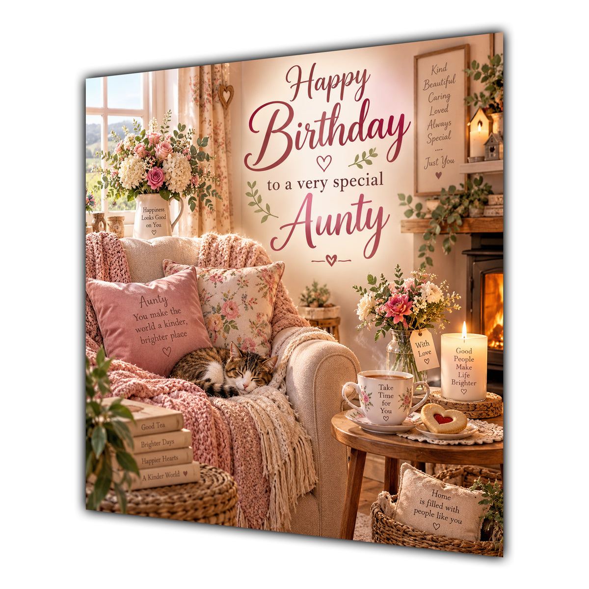 Aunty Birthday Card Cosy Armchair Sleeping Cat
