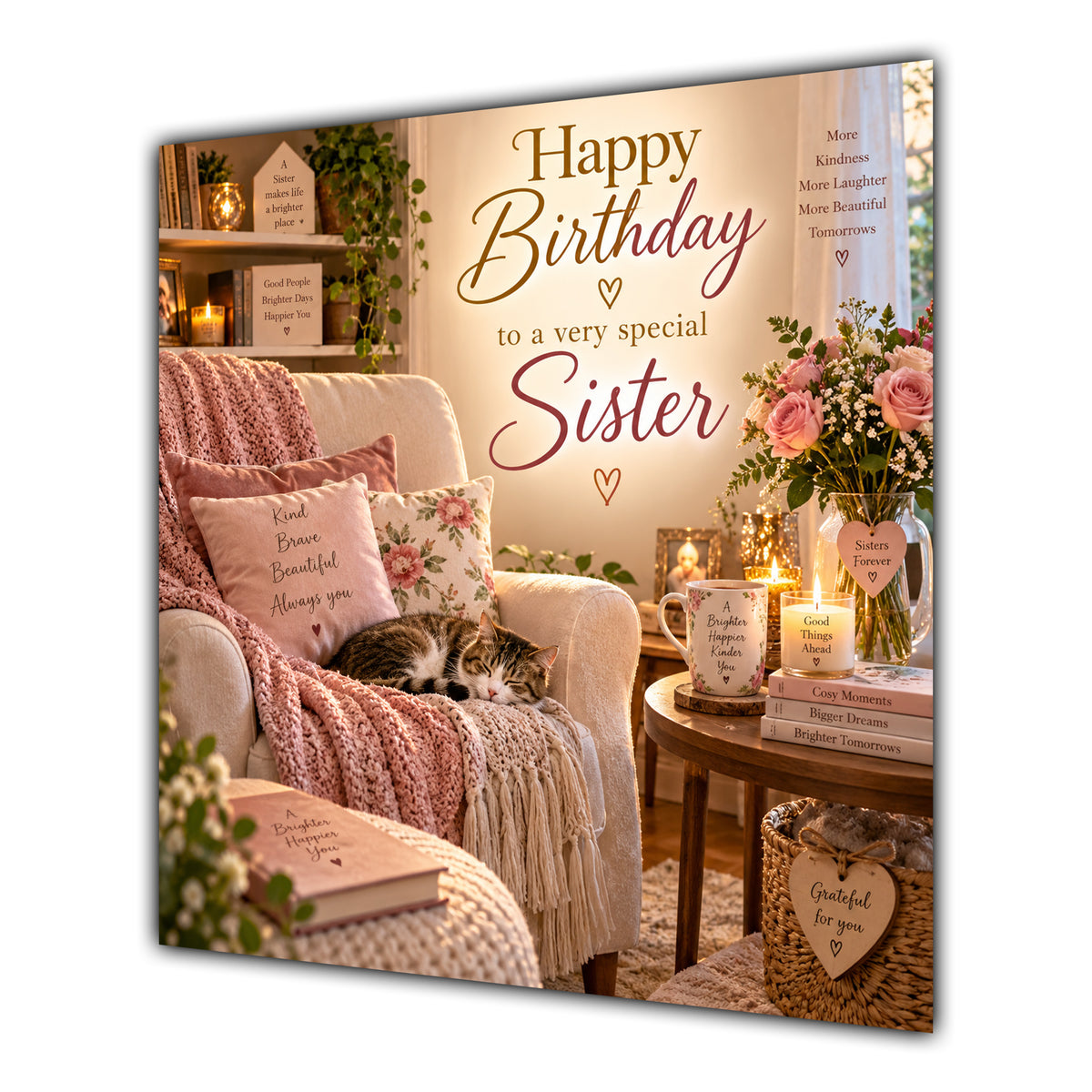 Sister Birthday Card Cosy Armchair Sleeping Cat