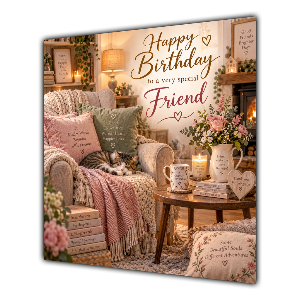 Friend Birthday Card Cosy Armchair Sleeping Cat