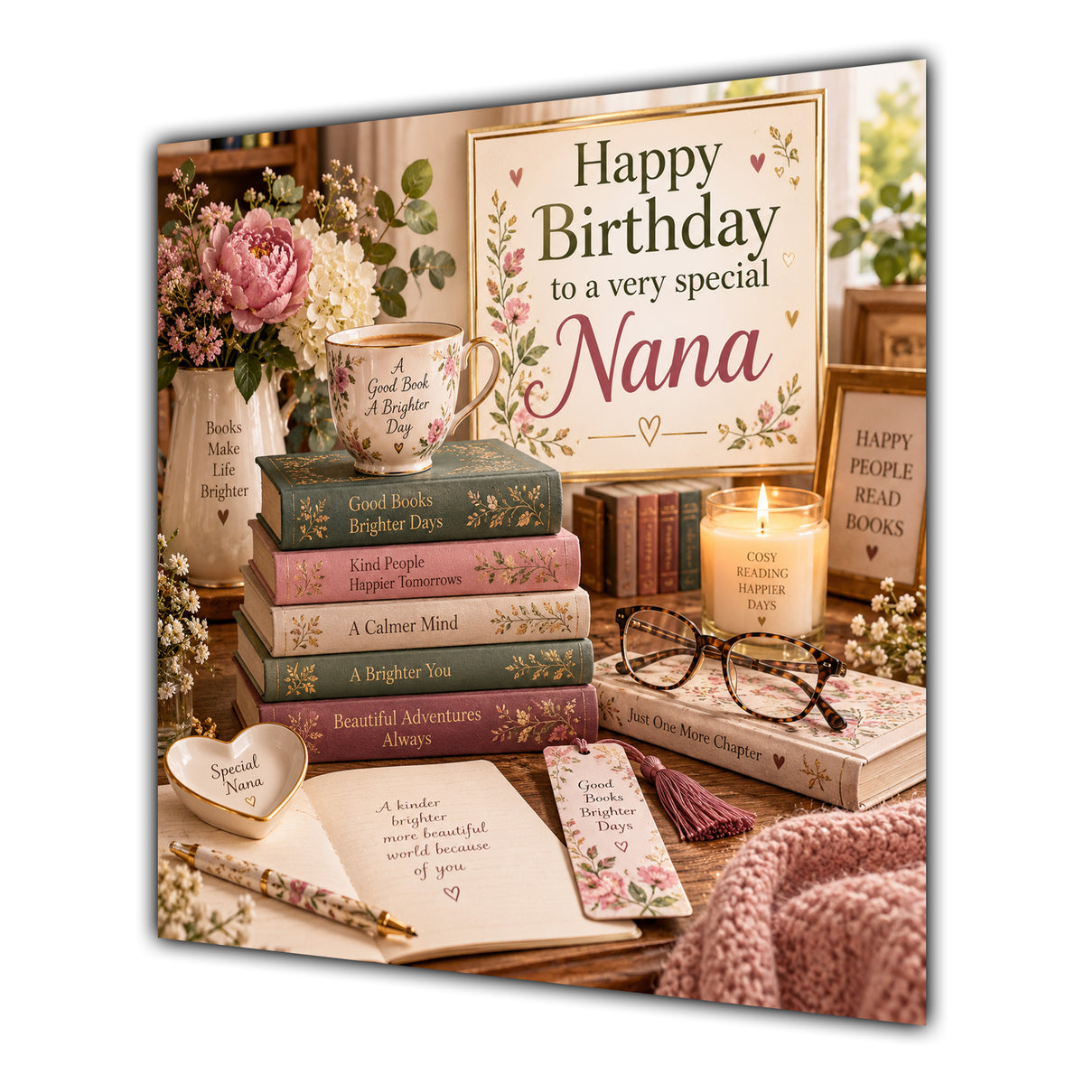Nana Birthday Card Books Reading Tea