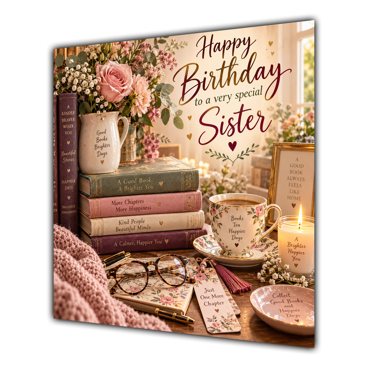 Sister Birthday Card Books Reading Tea