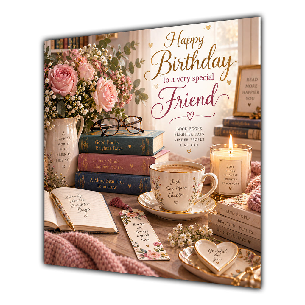 Friend Birthday Card Books Reading Tea